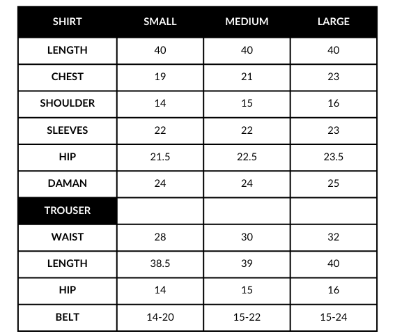 Size chart